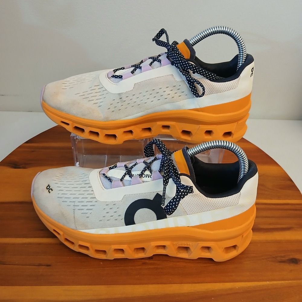 On Cloudmonster Women 8 Orange White Running Shoes Sneakers 61.98652